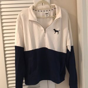 PINK navy and white zip up sweatshirt pullover